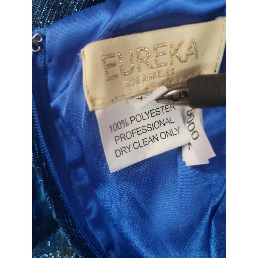 EUREKA - METALLIC BLUE WOMEN'S BALLGOWN SCOOP NECKLINE SIDE SLIT XS  #03 - Picture 10 of 10